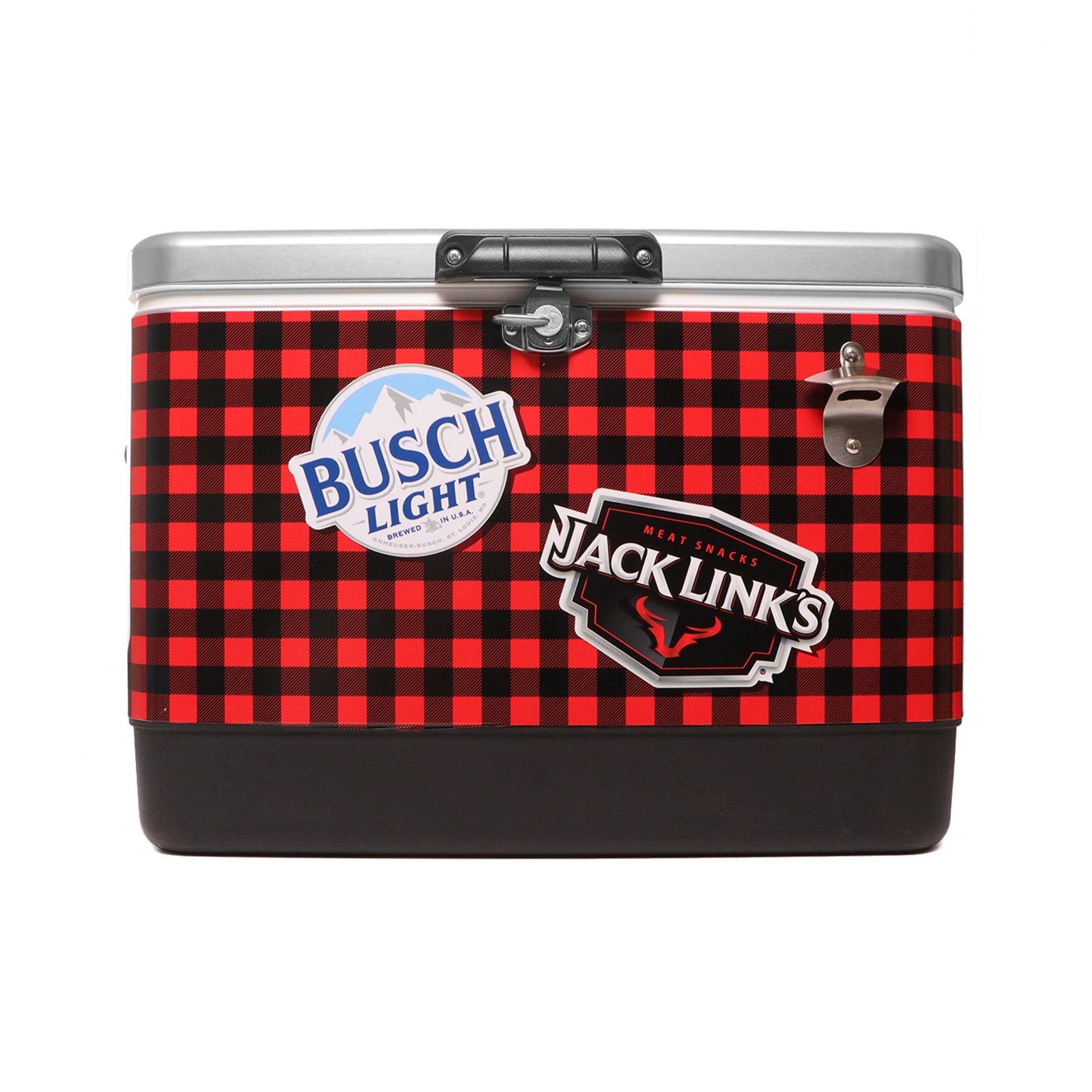 Red and Black plaid 54qt Busch Light x Jack Links Cooler