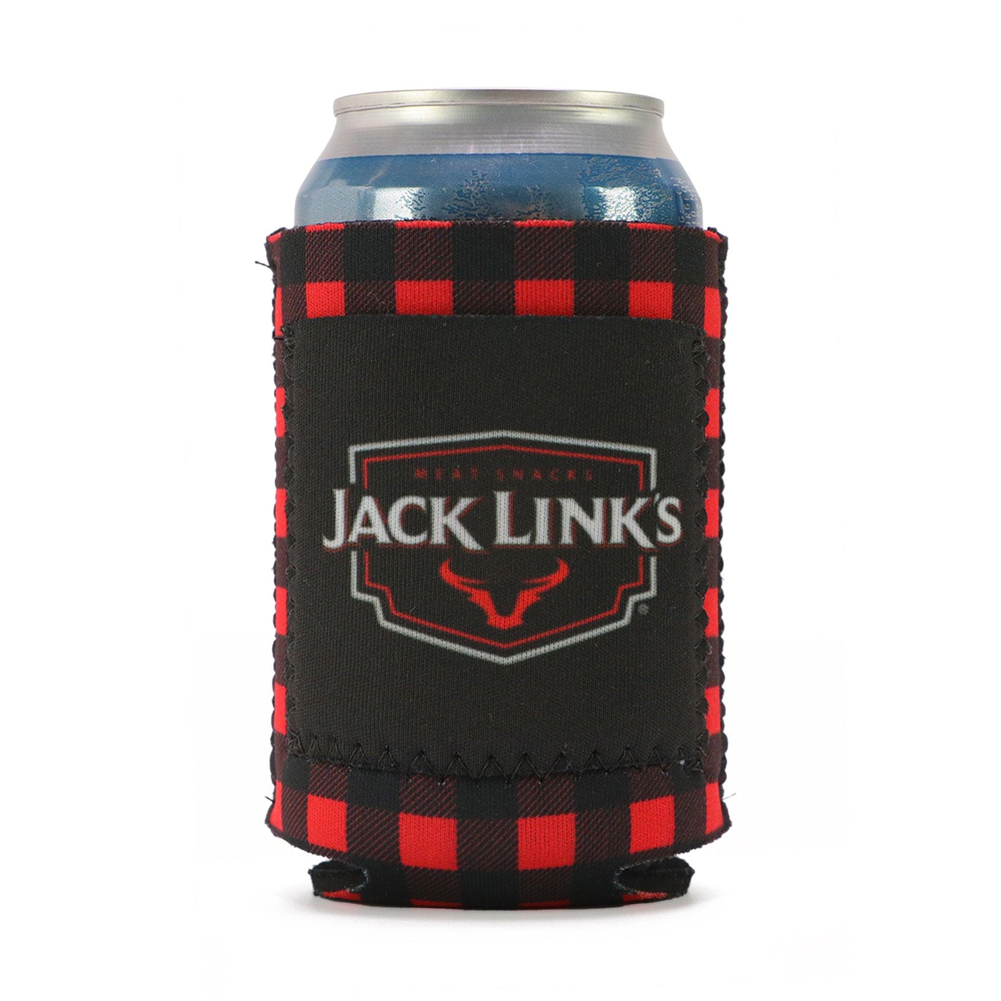 front of plaid coolie with Jack Links logo with pocket