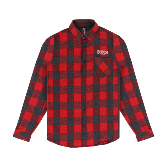 front of Busch Beer Buffalo check flannel