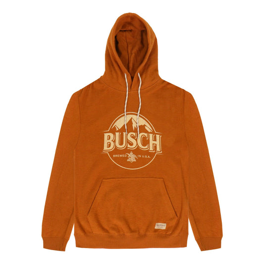 Busch logo on front of orange hoodie 