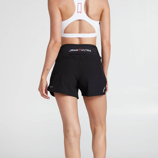 full back view of shorts on model