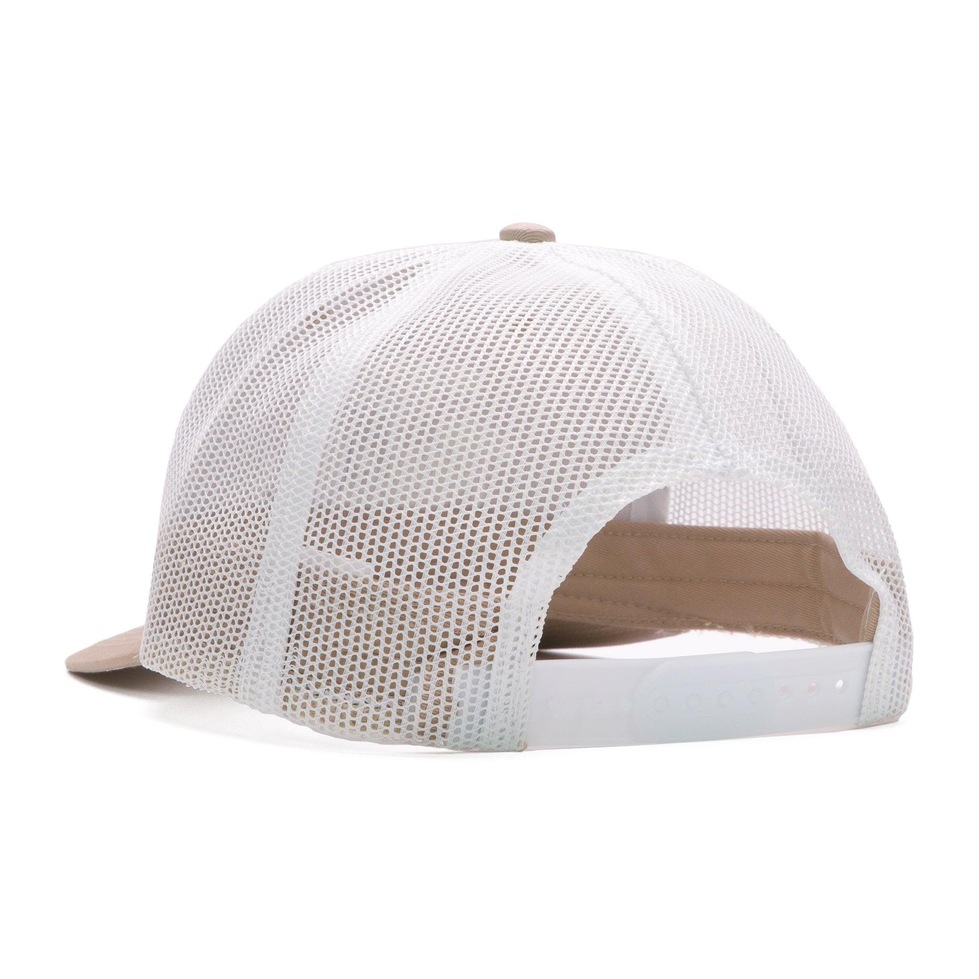 back of mesh back hat with snap back adjustable strap