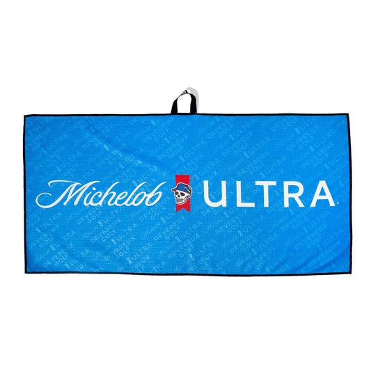 Blue Towel with Michelob ULTRA logo with skull inside of ribbon