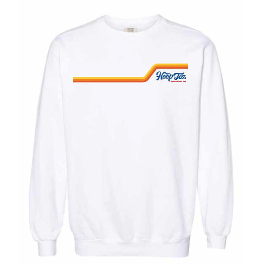 White crewneck with hoop tea on the left chest 