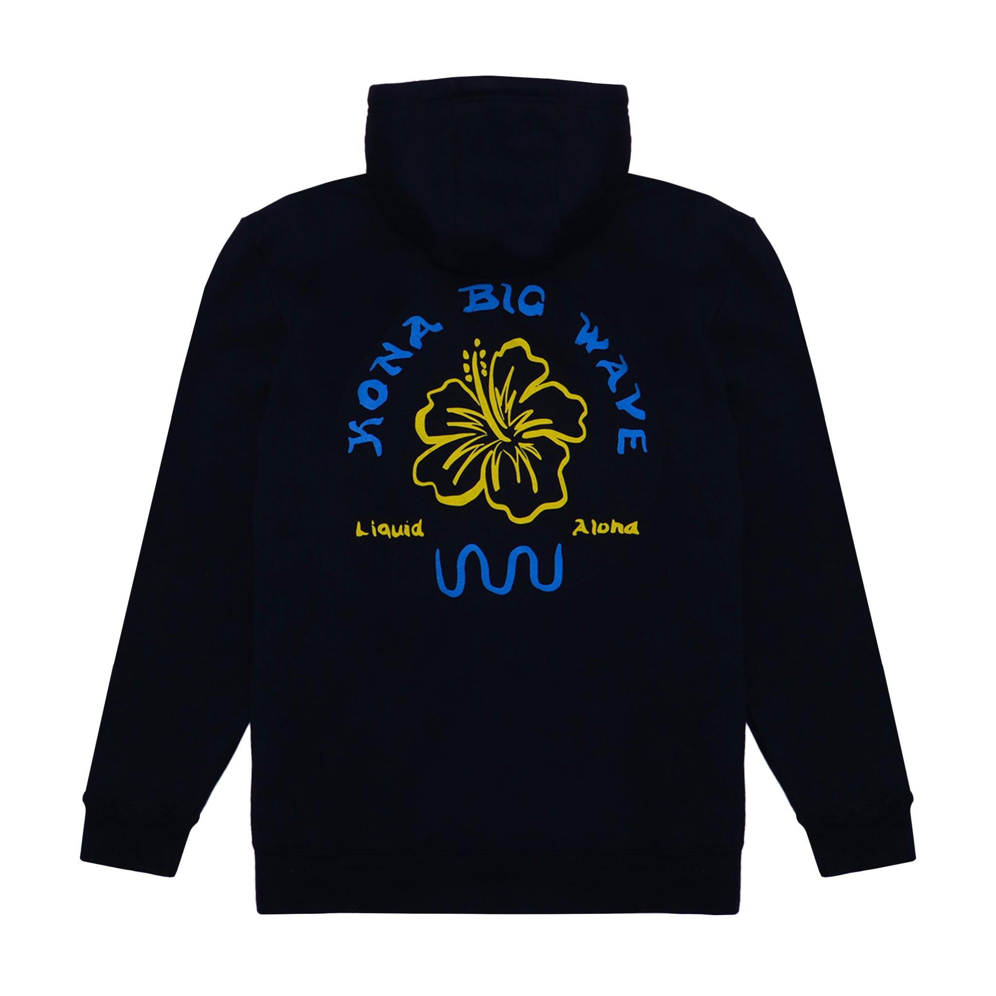 black kona big wave hibiscus hoodie back print