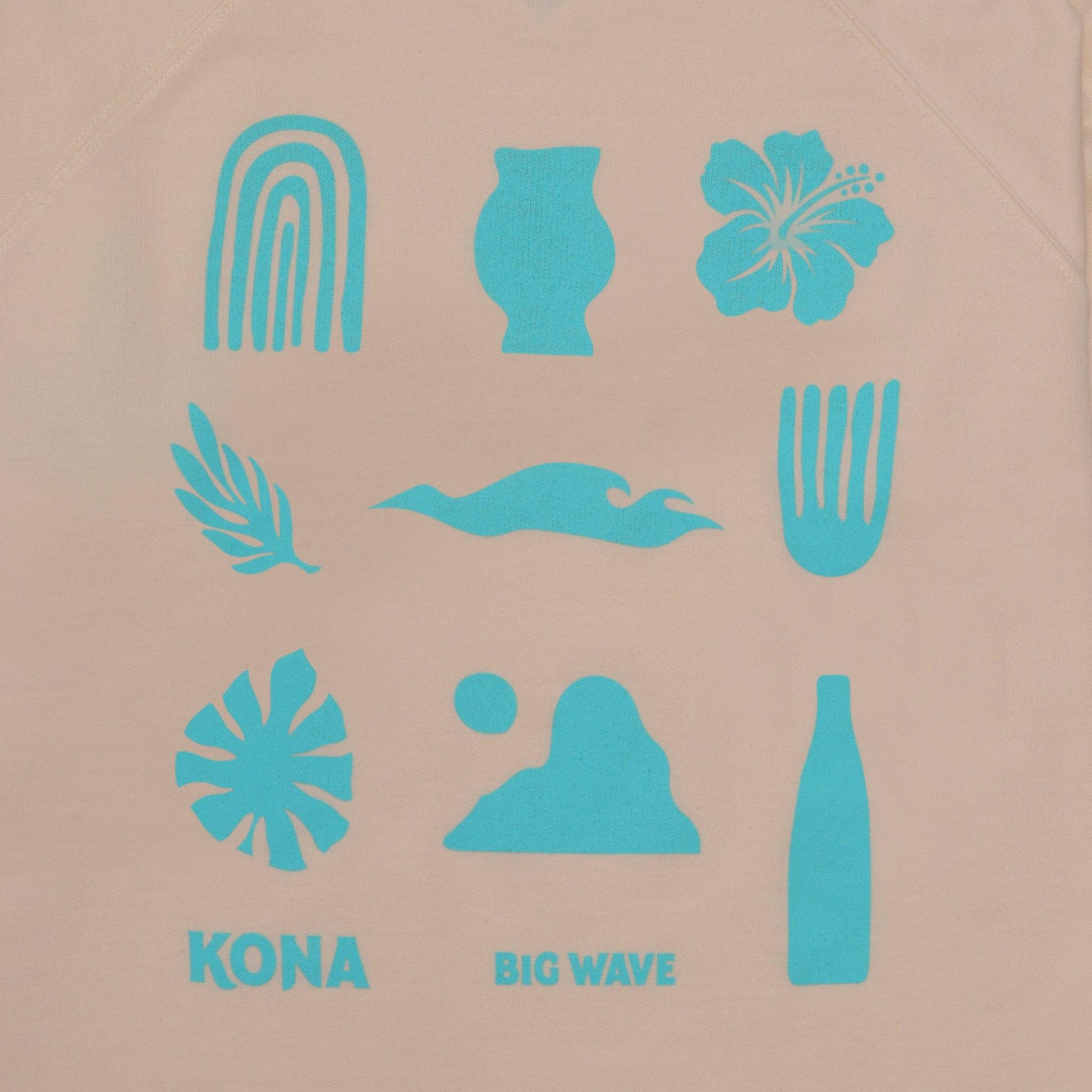 close up of back side. symbols in light blue