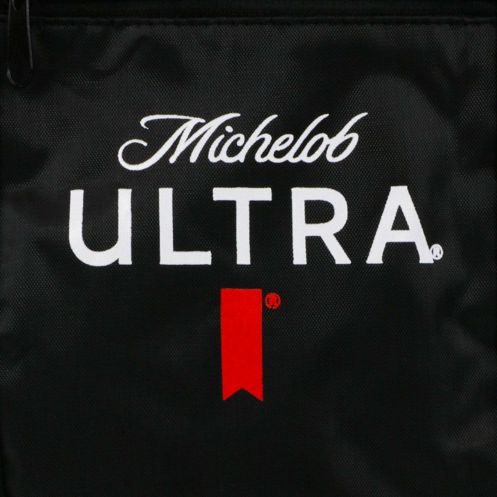 Close up of Michelob ULTRA logo with ribbon