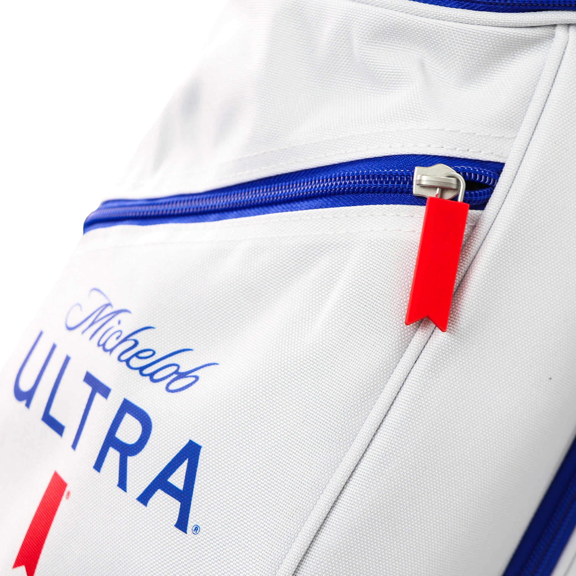Michelob ULTRA golf bag close up of zipper detail