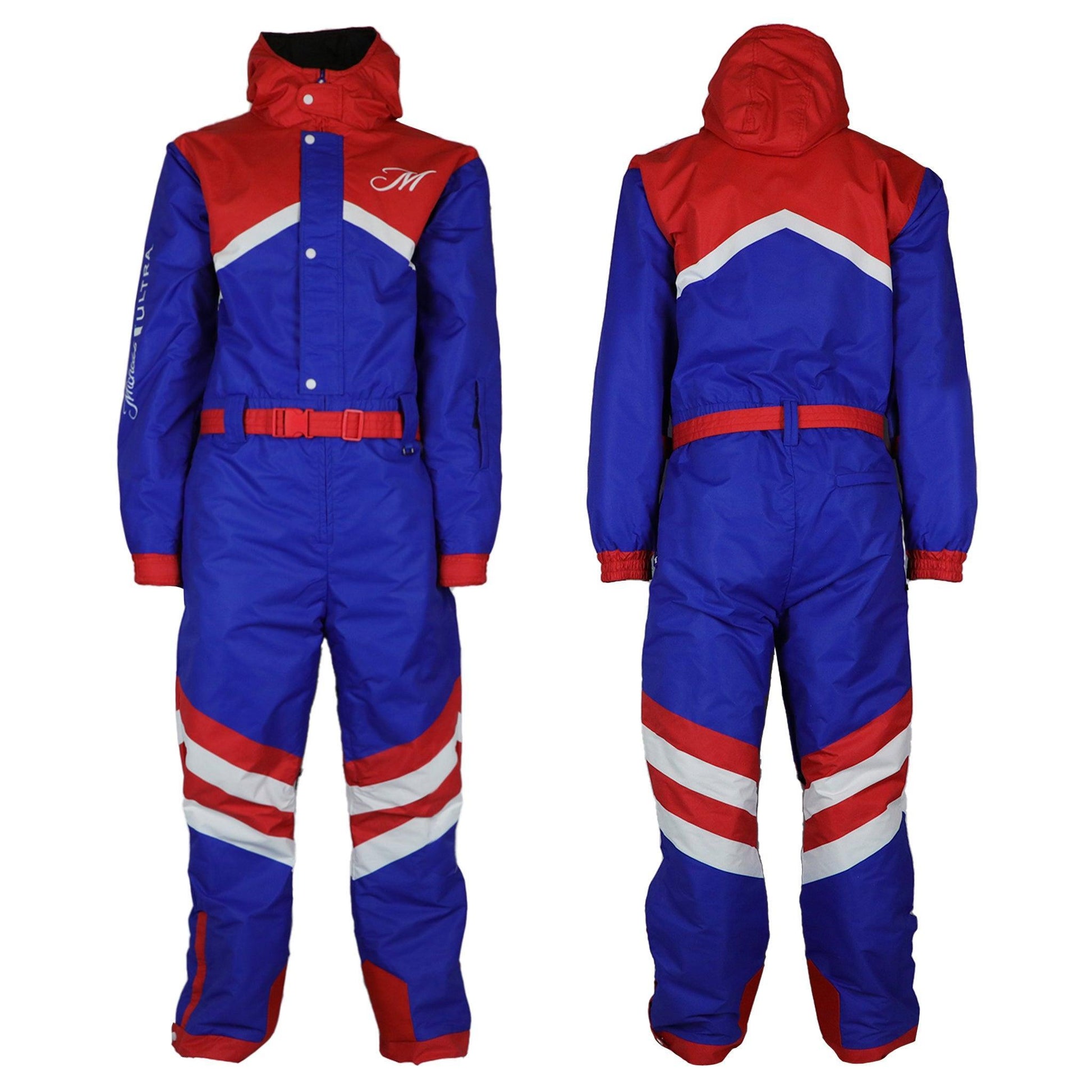 red white blue michelob ultra ski suit