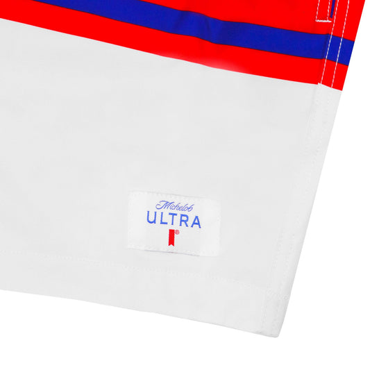 Close up of the Michelob ULTRA logo on front left of shorts in the corner