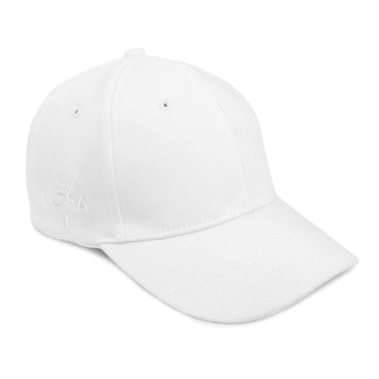 all white hat with michelob ultra logo in white on the right side of hat