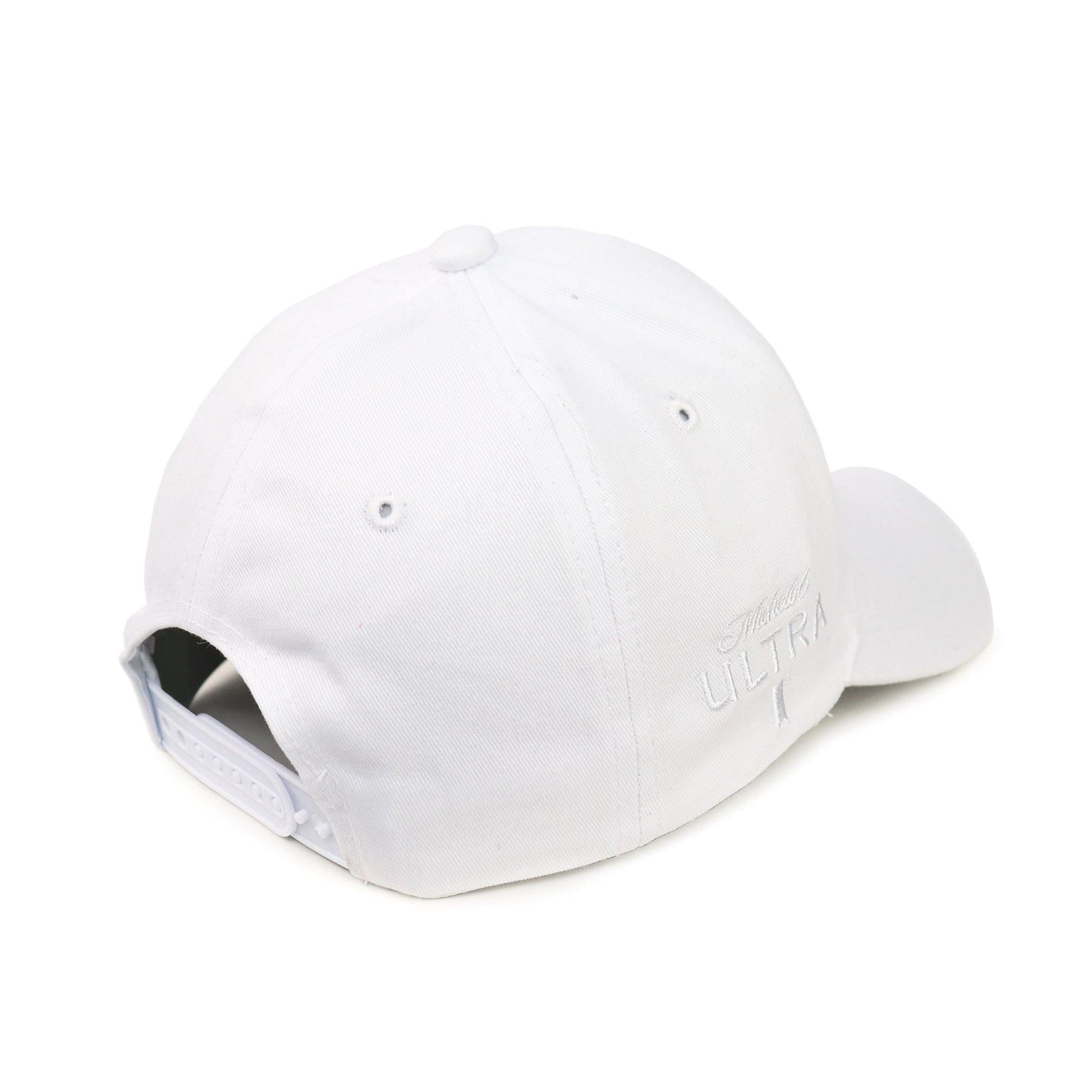 all white hat with michelob ultra logo in white on the right side of hat