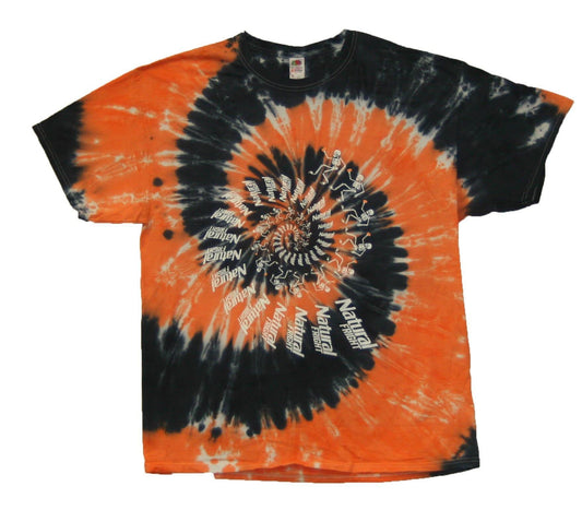 natural light tie dye halloween t shirt orange and black that glows in the dark