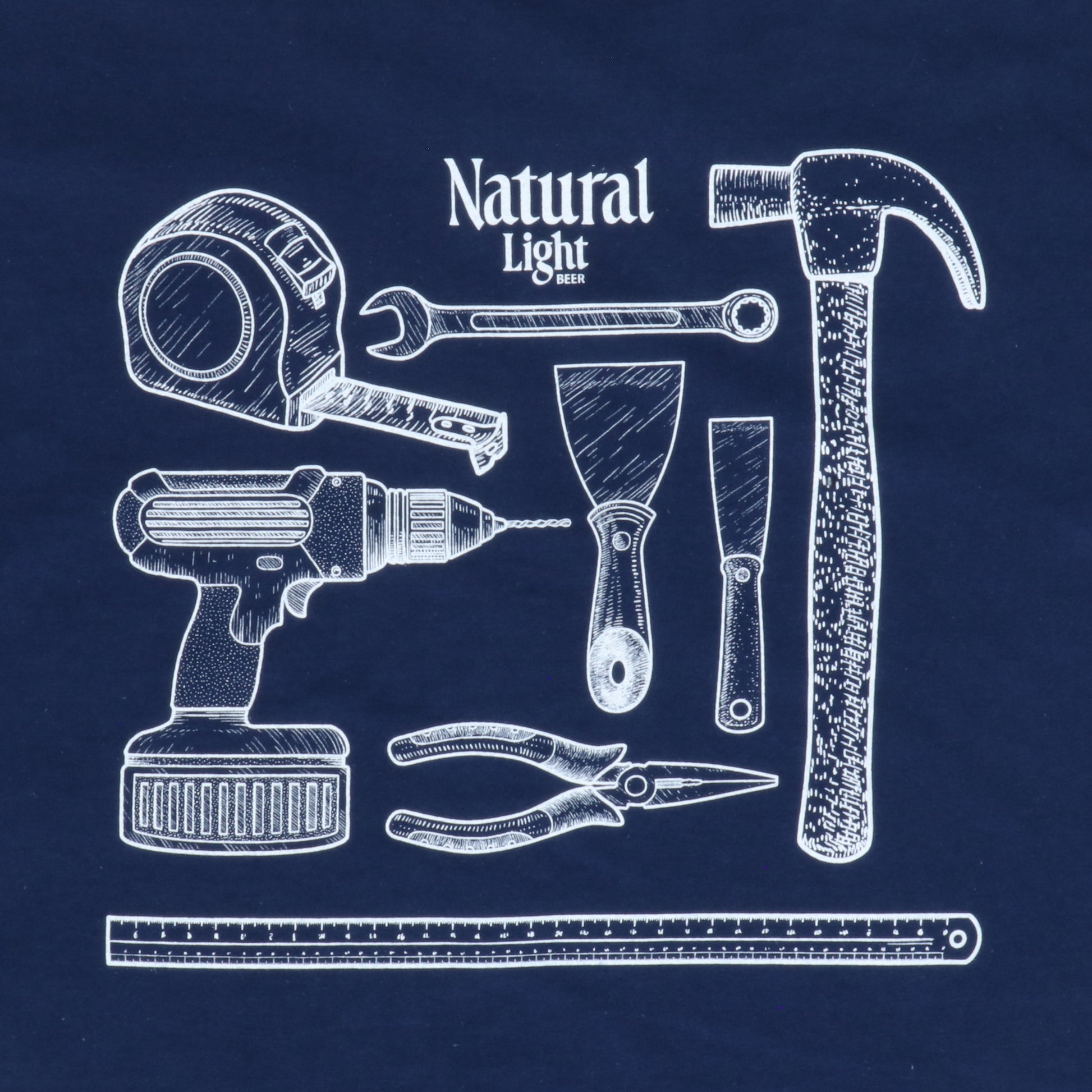 White tools and equipment on a navy blue background with 'Natural Light' branding.