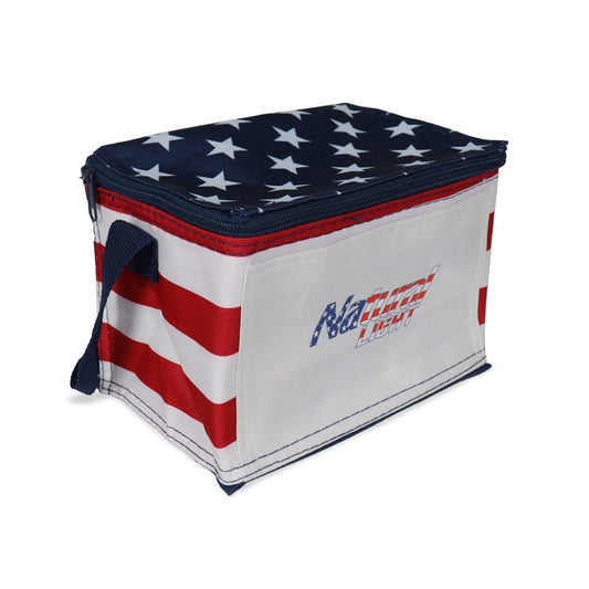 Natural Light 6pk beer cooler with Red and White Stripes and Blue stars on top