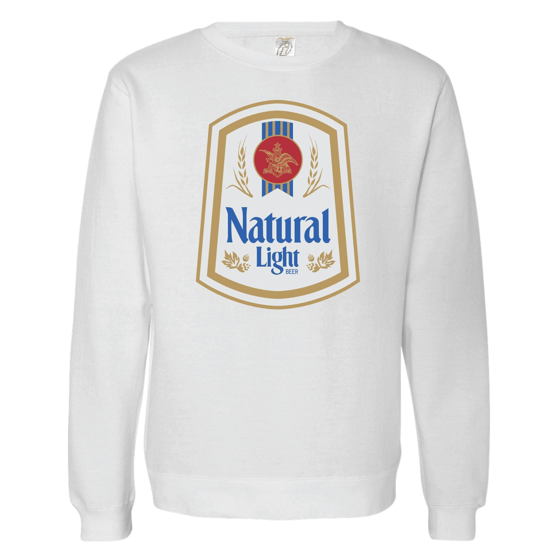 front of white natural light vintage logo crew