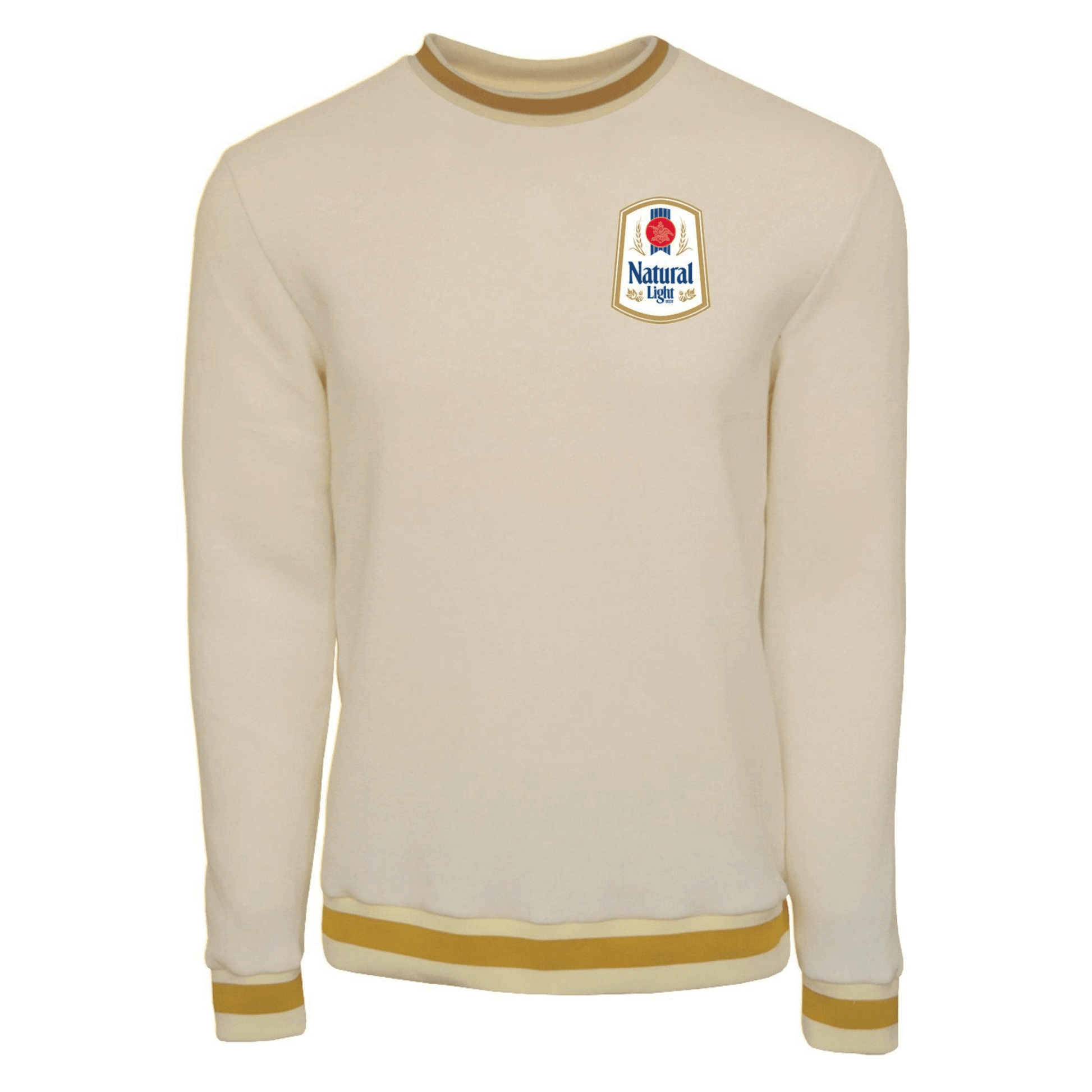 Gold Sweatshirt with Vintage Natural Light logo patch on front left chest of sweatshirt.
