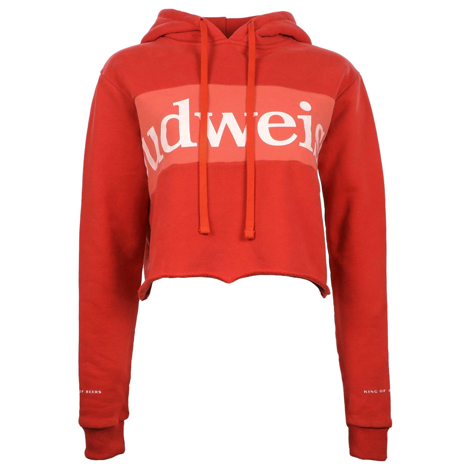 red budweiser womens wide stripe raw crop hoodie