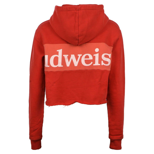 red budweiser womens wide stripe raw crop hoodie