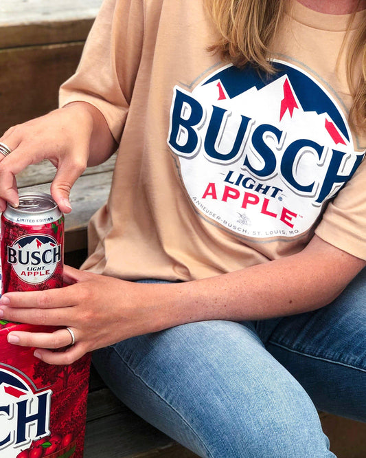 Woman Wearing Busch Light Women's Apple Crop T-shirt
