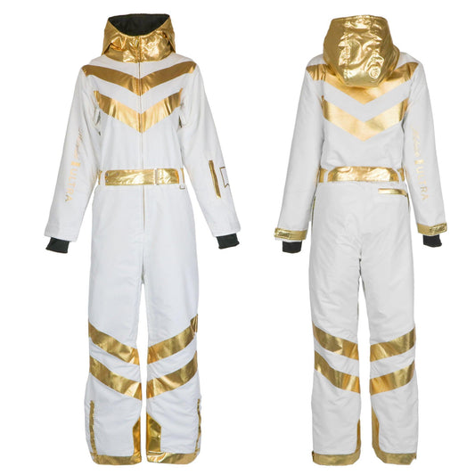 white and gold michelob ultra pure gold womens ski suit