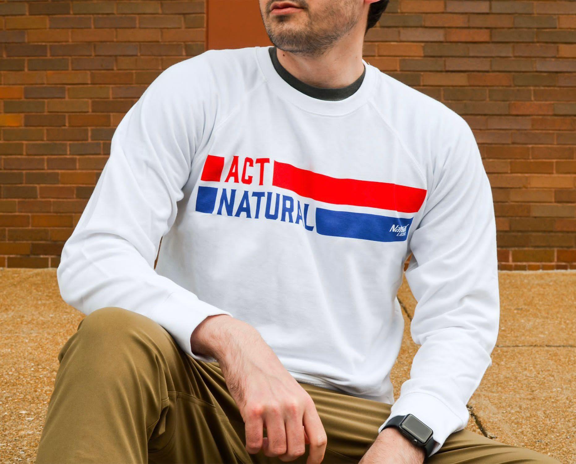 white champion natural light act natural sweatshirt