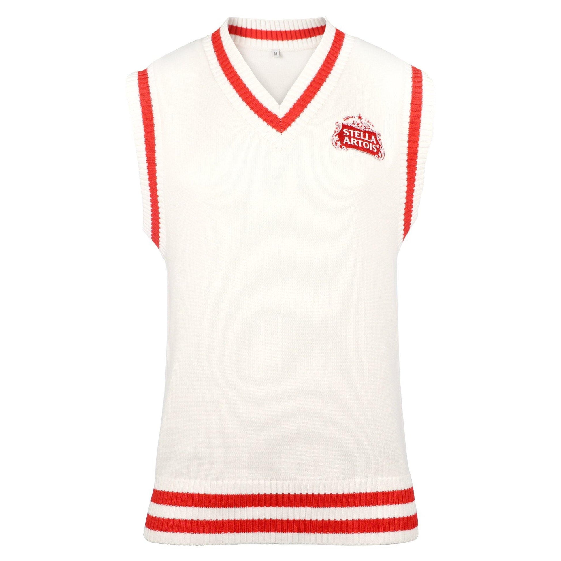 white stella artois sweater vest