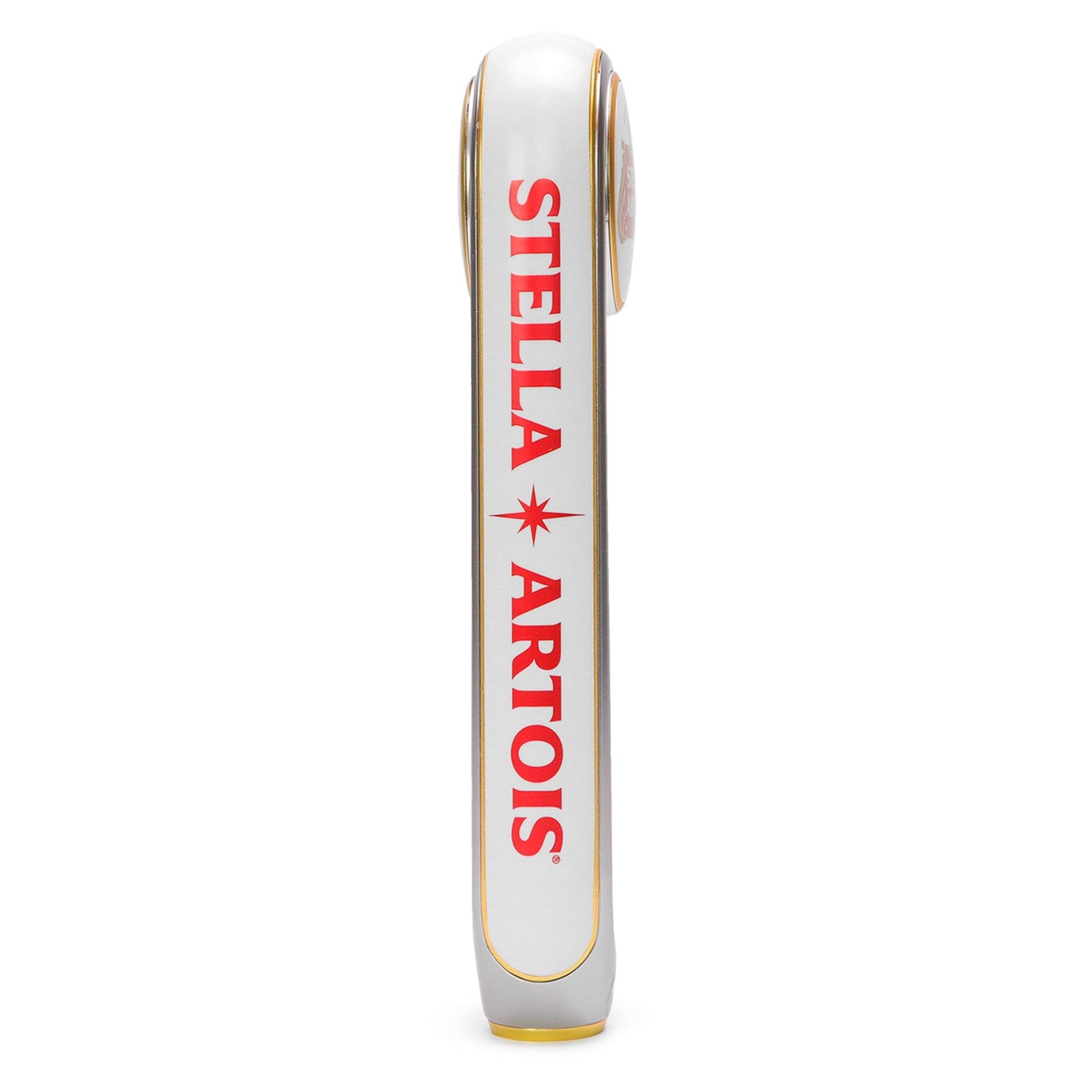"Stella Artois" With logo written across back of tap handle