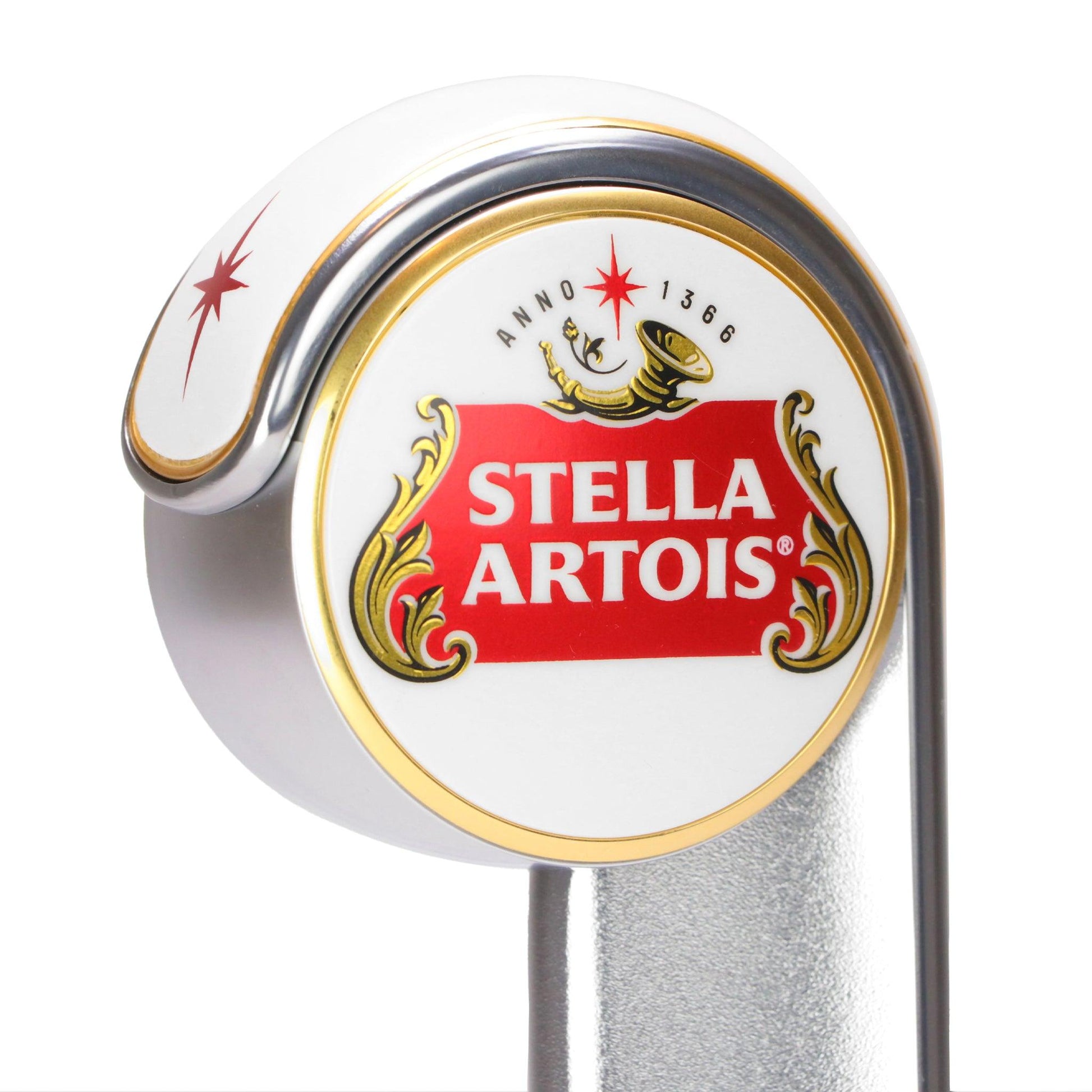 Close up of top of Stella Artois tap handle, where the logo is placed