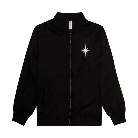 Stella Artois Black Zip Up Bomber jacket with star on front left chest of jacket.