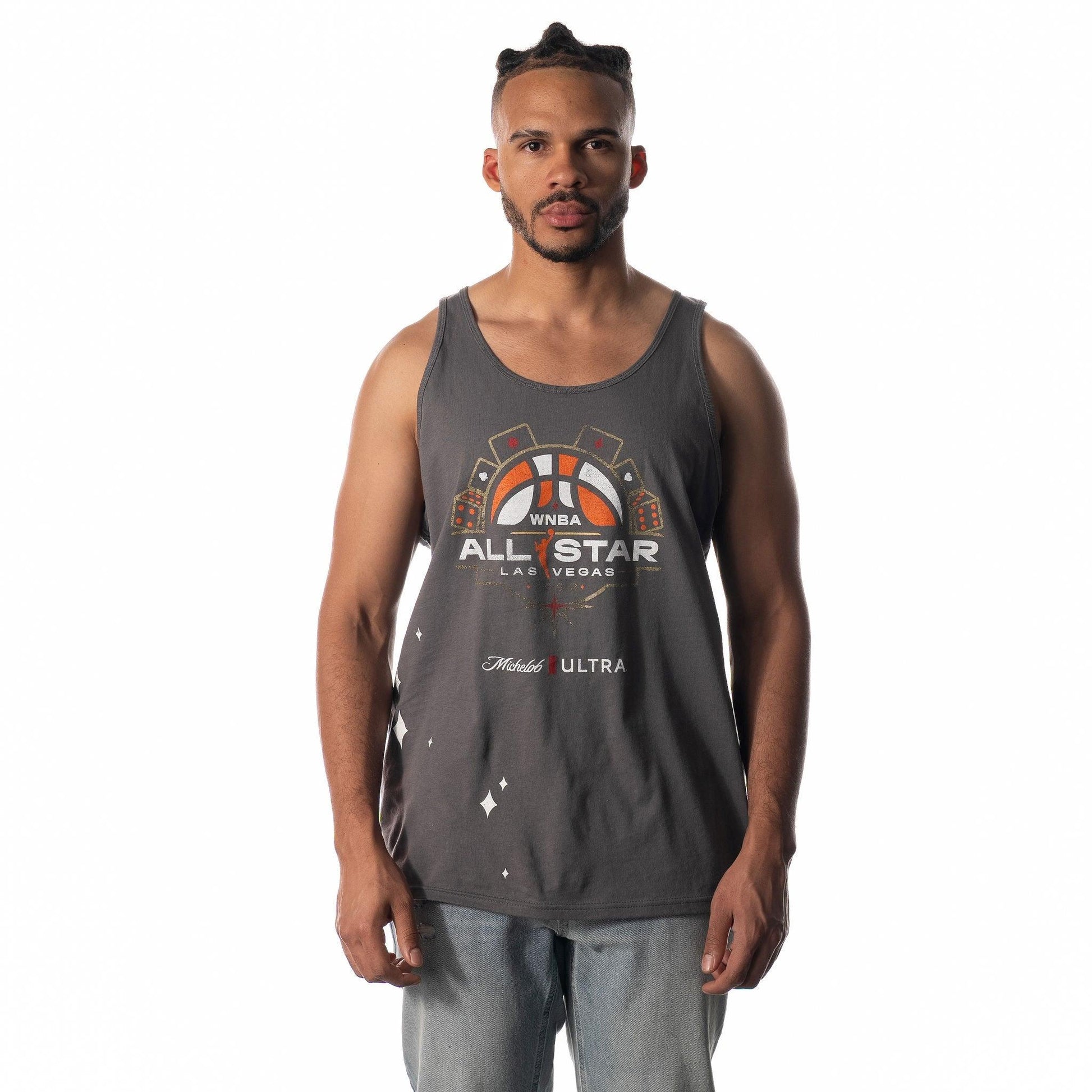 Male model wearing ULTRA All-Star tank (front view)