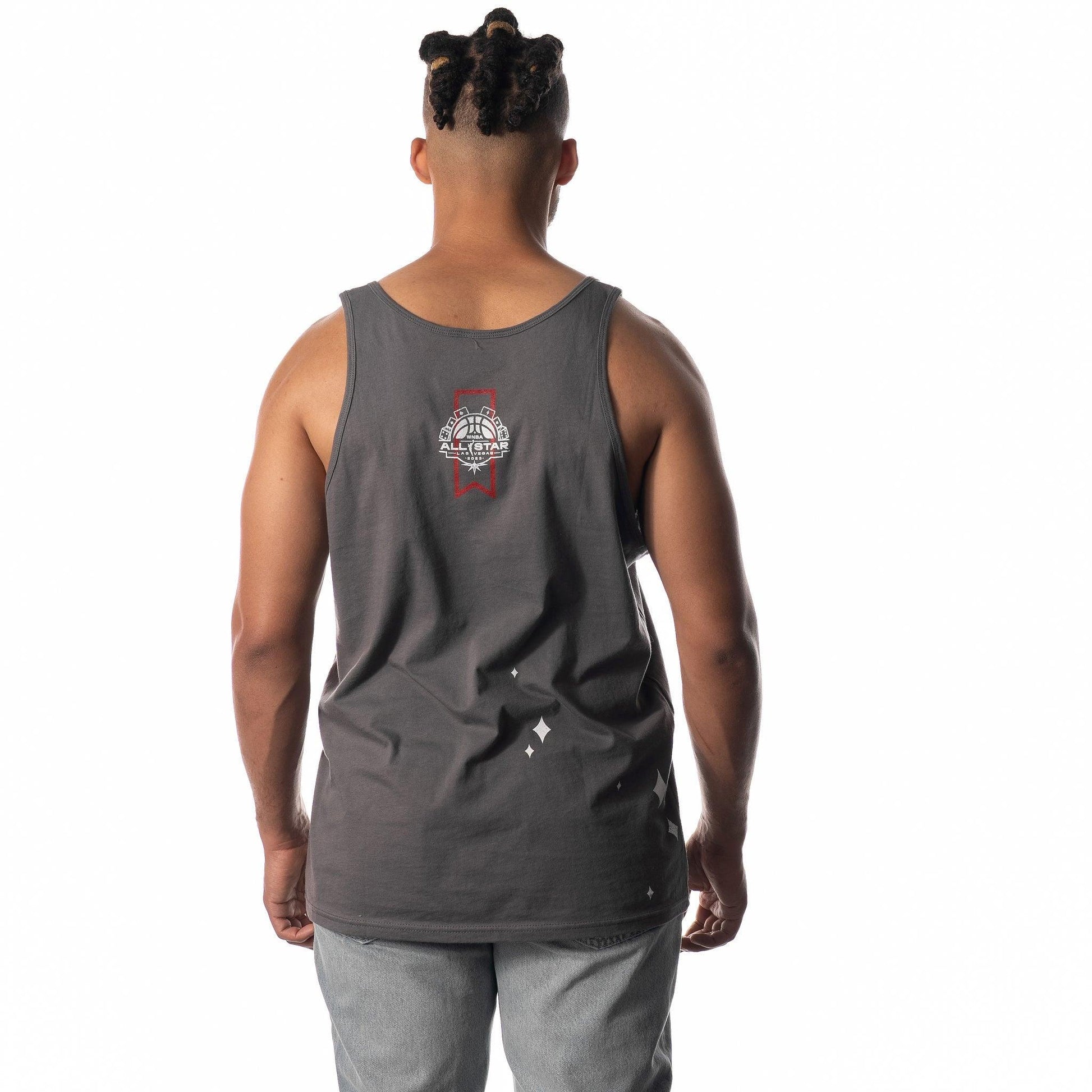 Male Model wearing ULTRA All-Star tank (back view)