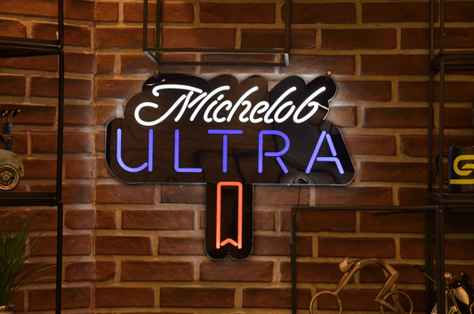 Michelob ultra led panel on a brick wall