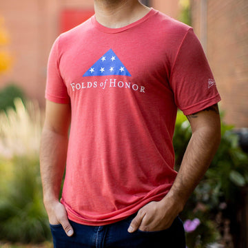Male wearing Red Budweiser Folds of Honor T-Shirt