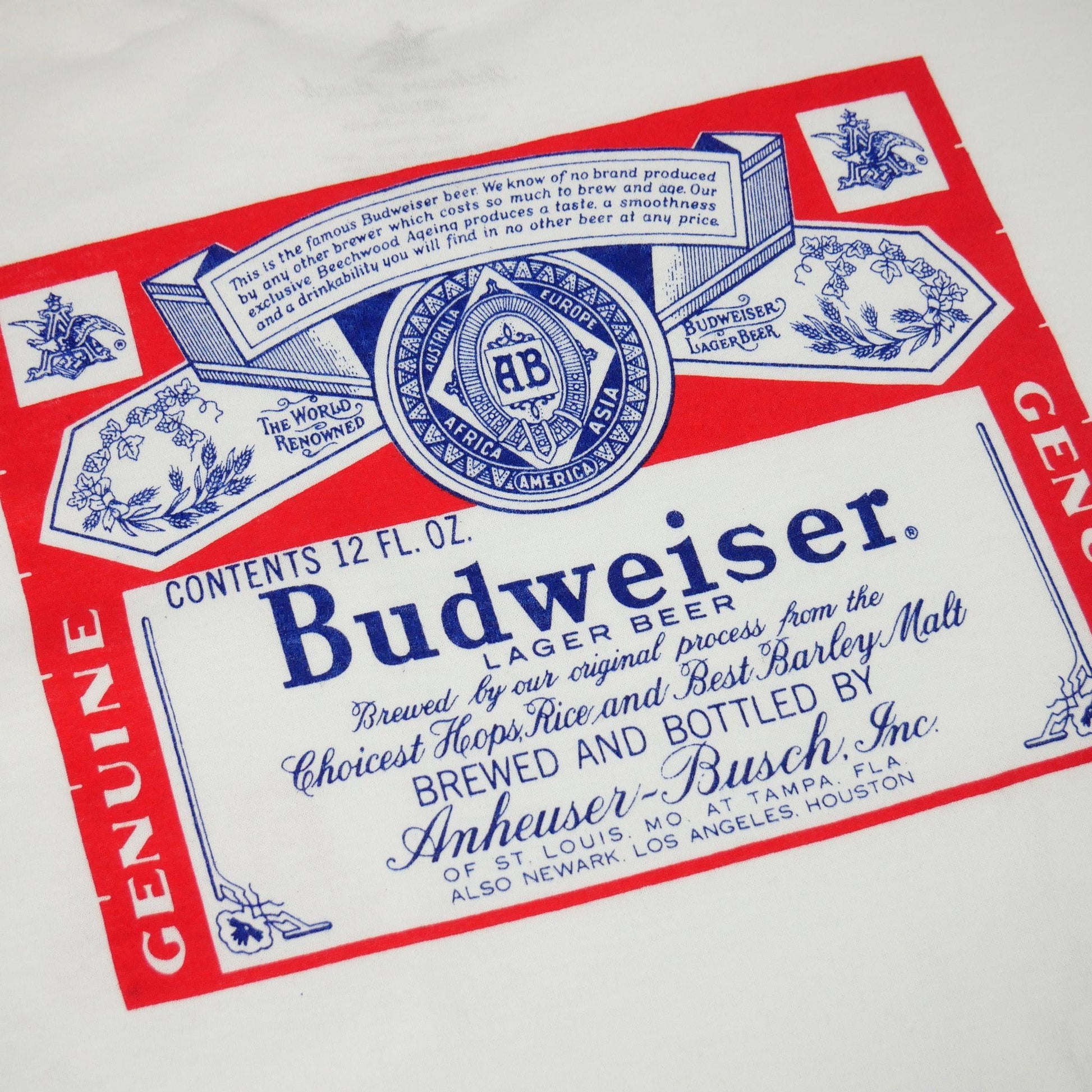 white budweiser label mens pocket t shirt with budweiser label on the back