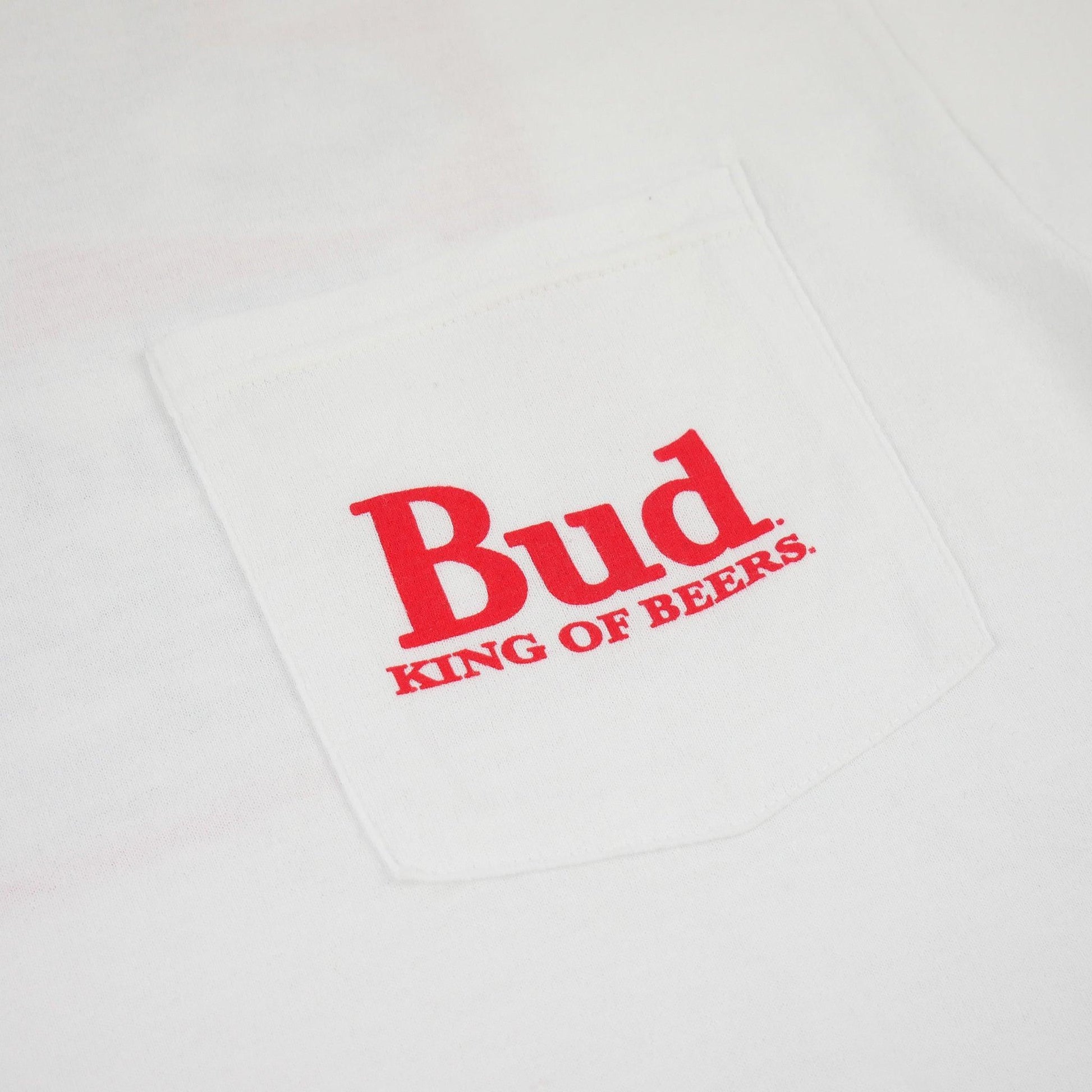 white budweiser label mens pocket t shirt with budweiser label on the back